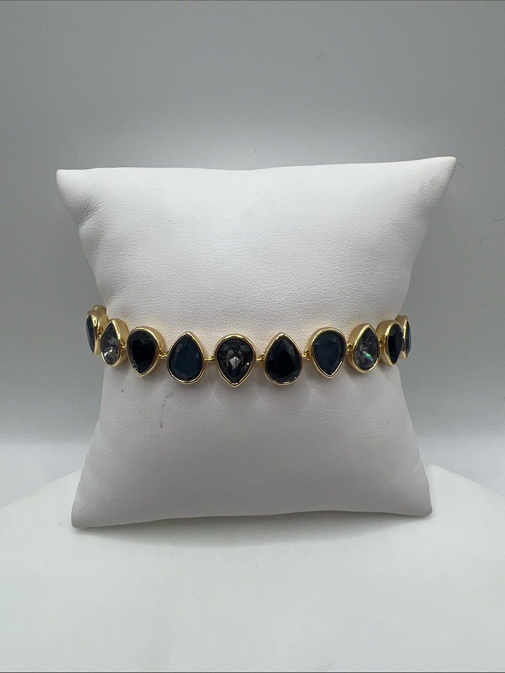 246. 18K Gold-Plated Teardrop Blue Stone Adjustable Bracelet 6” - 10”